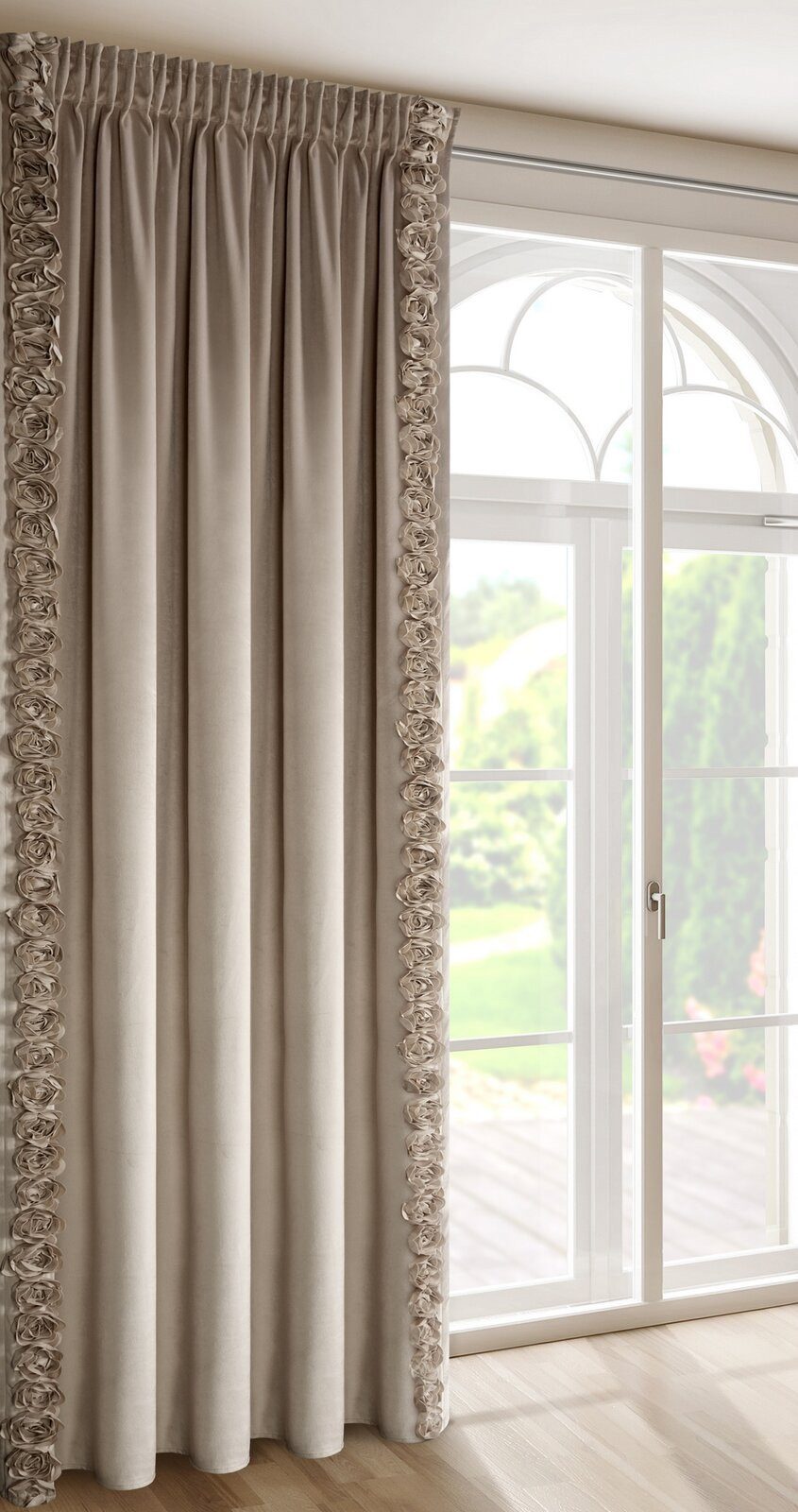 Eurofirany Vorhang ROSES (1 St), Kräuselband, blickdicht, Samt, Samtvorhang aus Velours mit 3D-Rosen, 140x270 cm