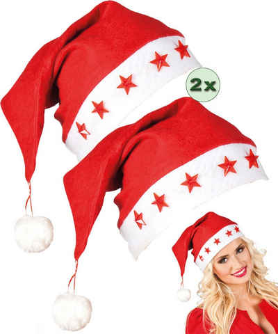 Karneval-Klamotten Kostüm Weihnachtsmütze Nikolaus Mütze leuchtende Sternen, Weihnachtsmann Mütze für Weihnachten