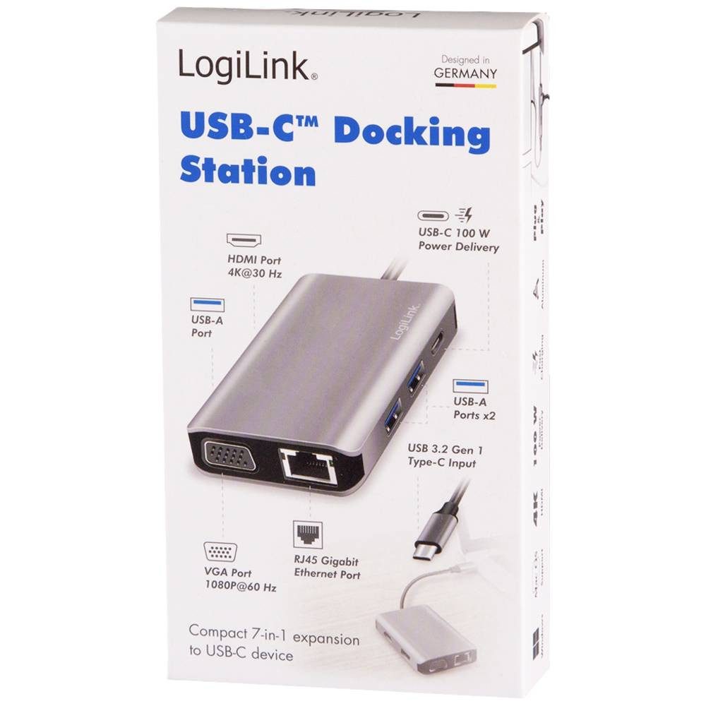 LogiLink Laptop-Dockingstation USB 3.2 Gen 1-Dockingstation, USB-C®, 7-Port, PD UA0410, USB-C® Power Delivery