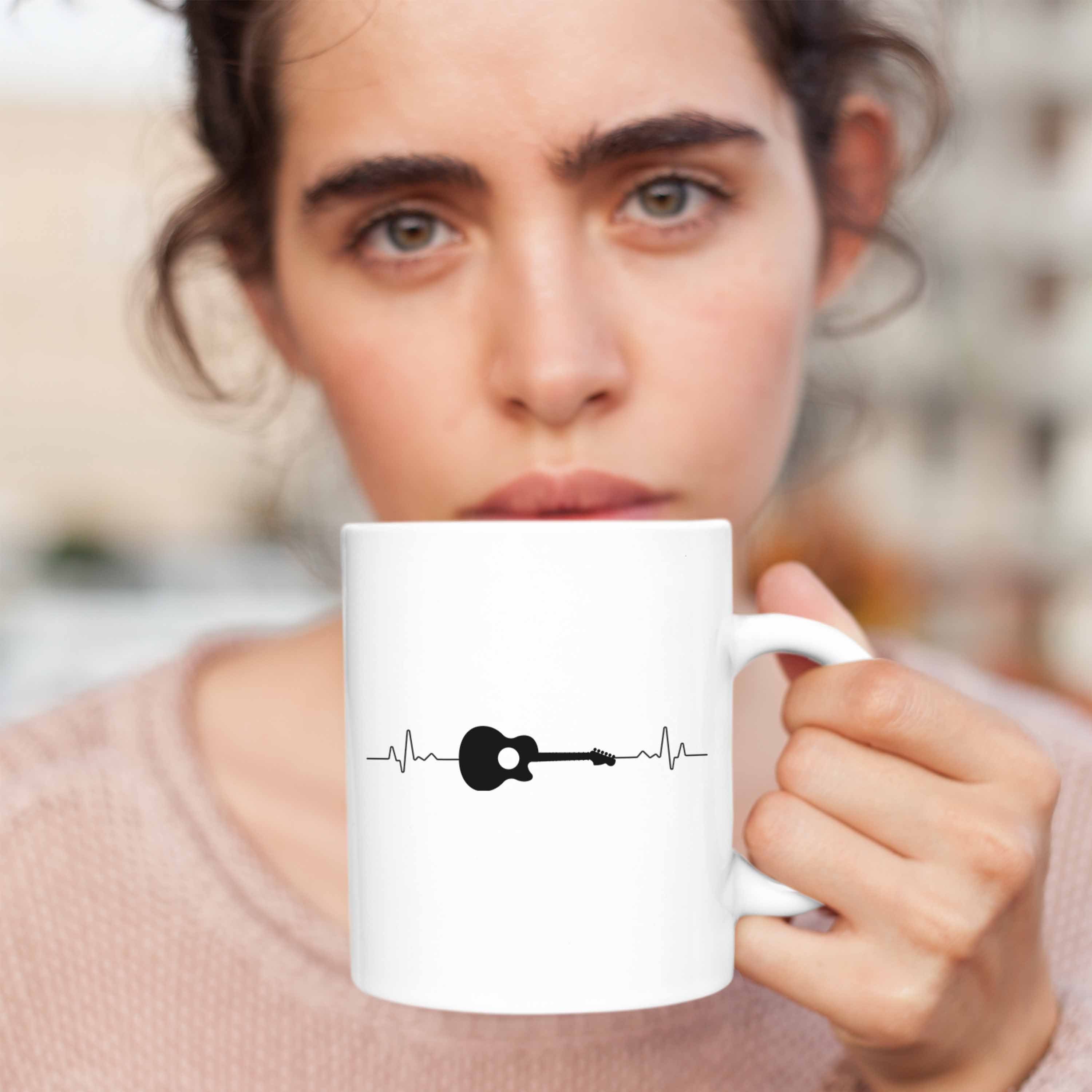 Gitarre Weiss Trendation Geschenkidee Weihnachten Geschenk Geburtstag Herzschlag - Gitarist Trendation Tasse für Tasse