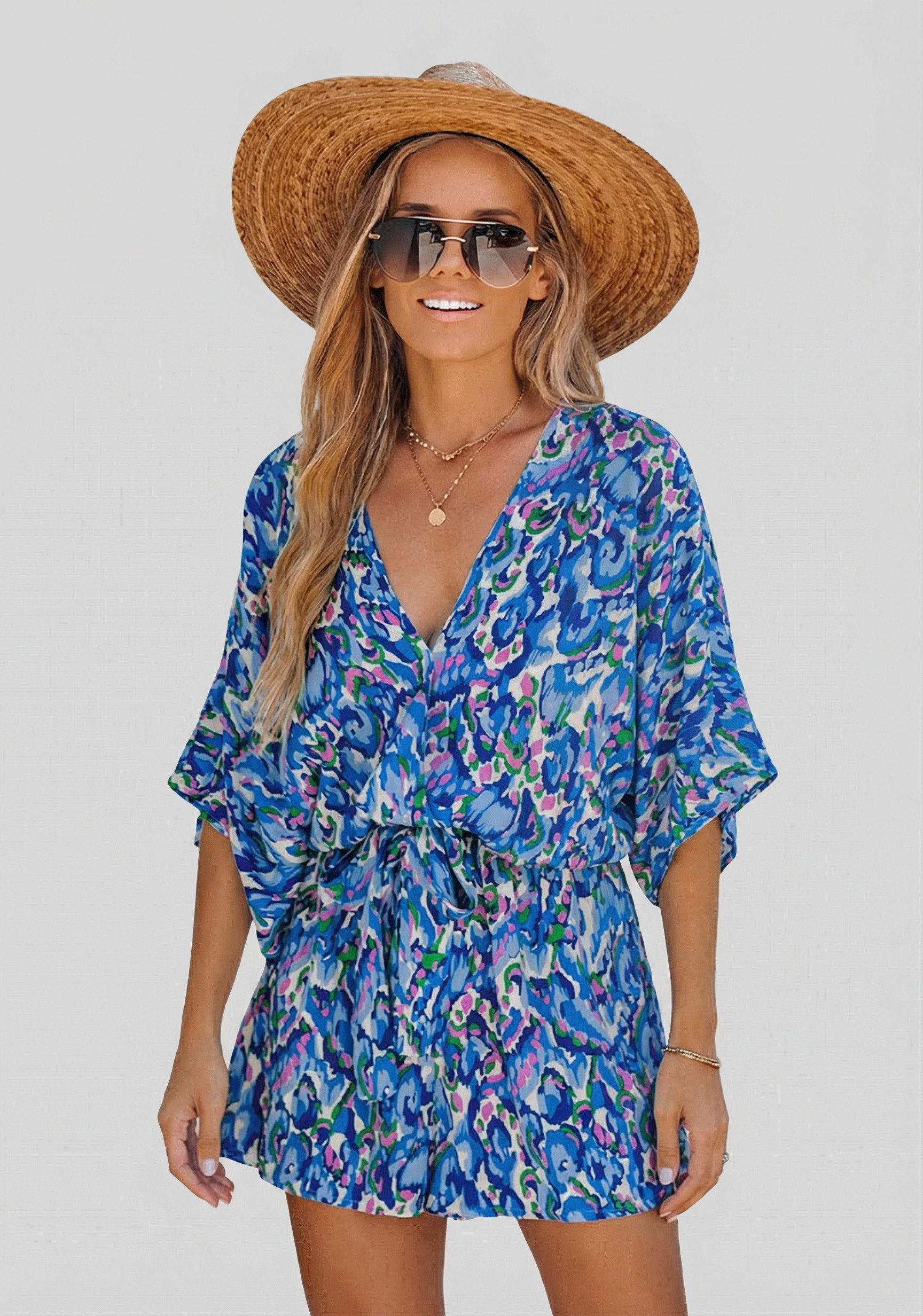 Cupshe Strampler Halbarm Weites Bein Mini Einteiler mit Bindegürtel