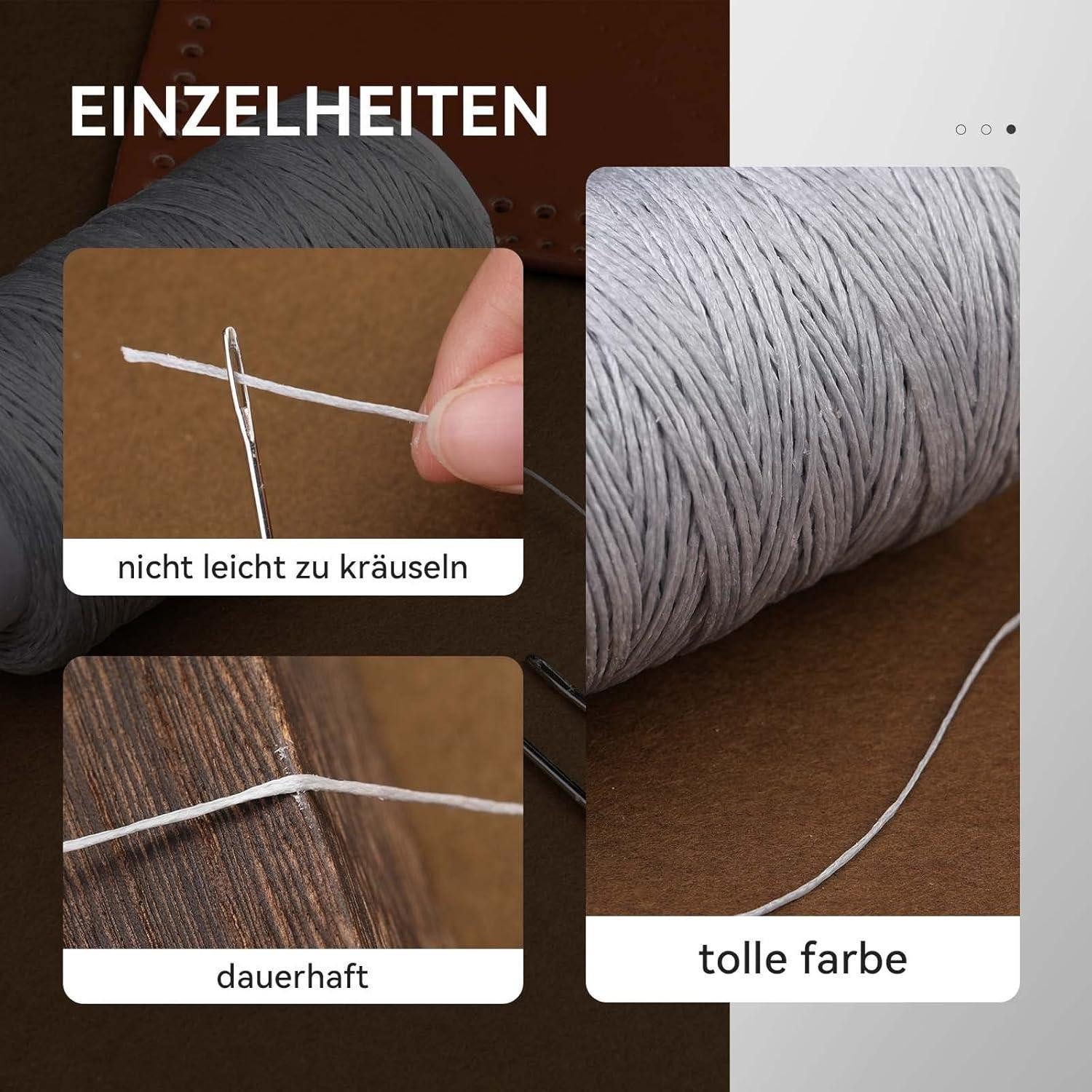 LuxusKollektion Nähnadeln Leder Faden 150D Wachs 150m Ledernähgarn Lederartikeln Hellgrau