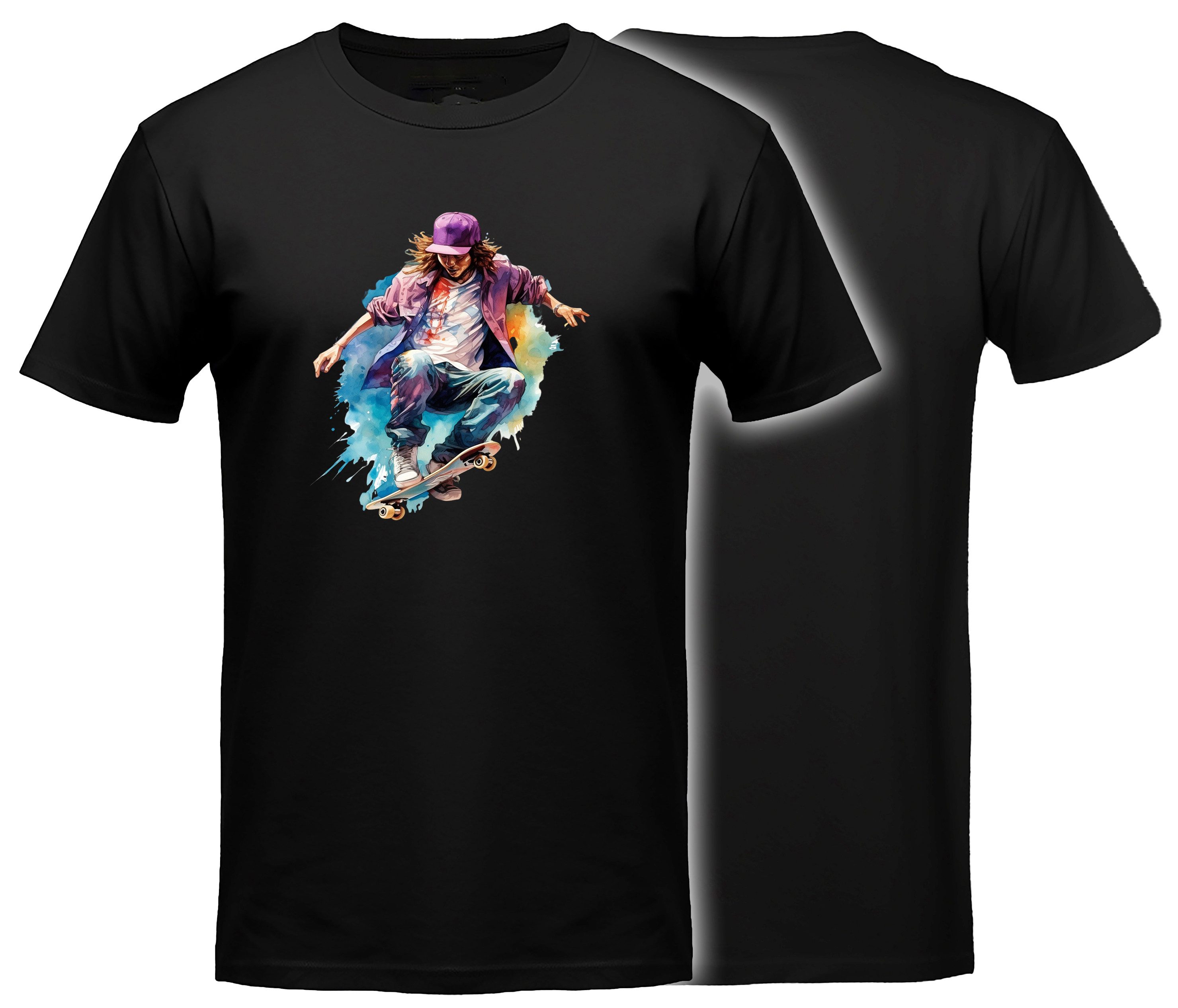 MyDesign24 T-Shirt Skater print Shirt Ölfarben Design Skater T-Shirt schwarz kurzarm Regular Fit i555
