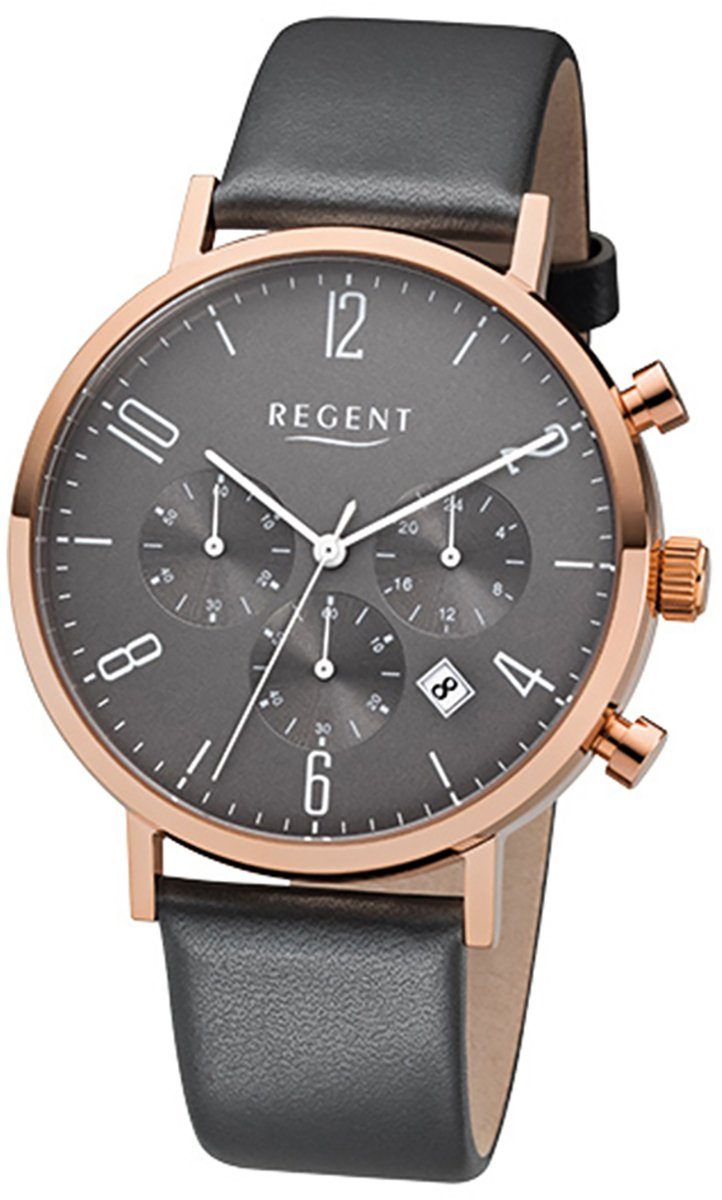 Regent Chronograph Regent Herren-Armbanduhr anthrazit grau, Herren Armbanduhr rund, groß (ca. 42mm), Edelstahl, Elegant