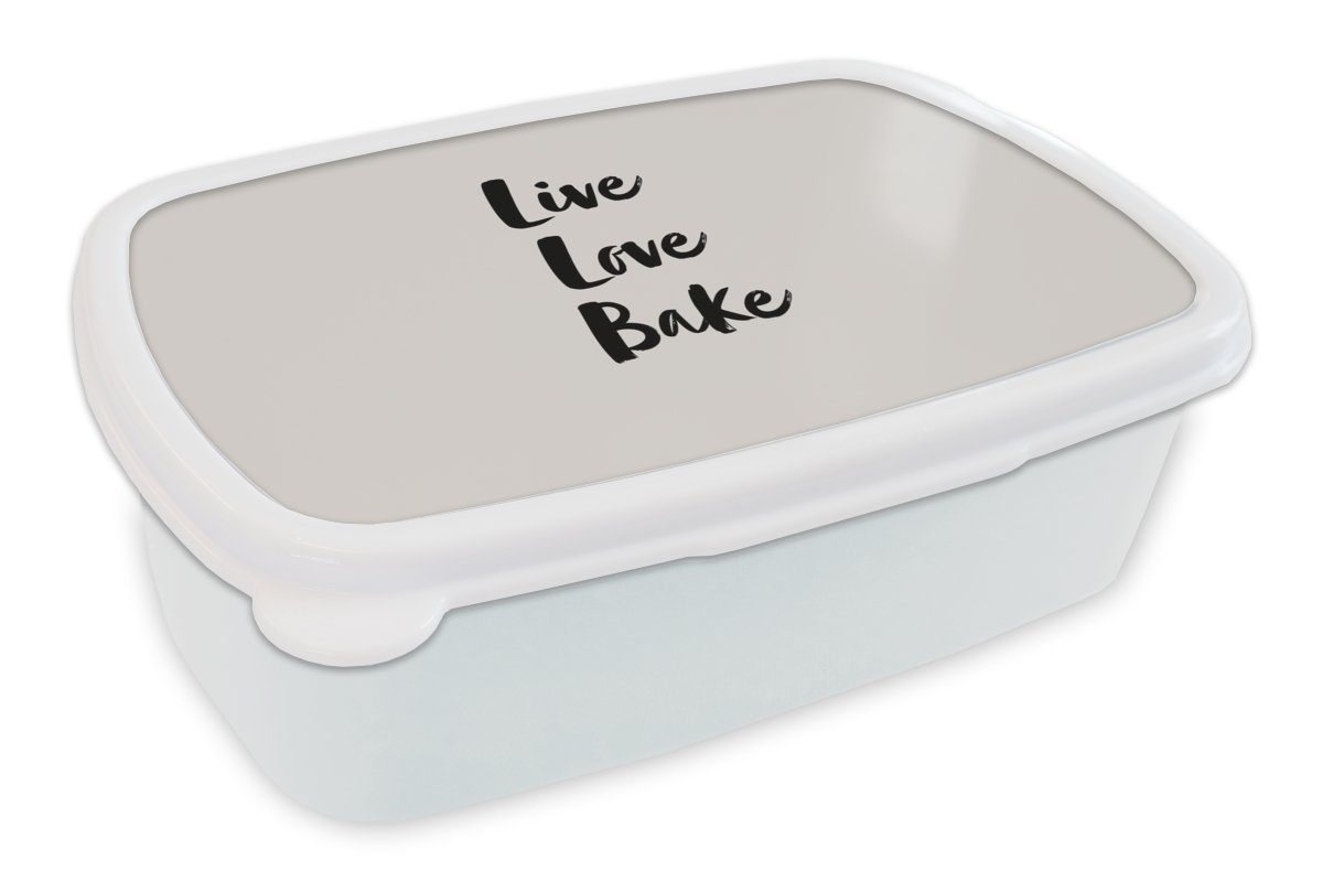 MuchoWow Lunchbox Zitate - Liebe - Leben Liebe Backen - Sprichwörter, Kunststoff, (2-tlg), Brotbox für Kinder und Erwachsene, Brotdose, für Jungs und Mädchen weiß
