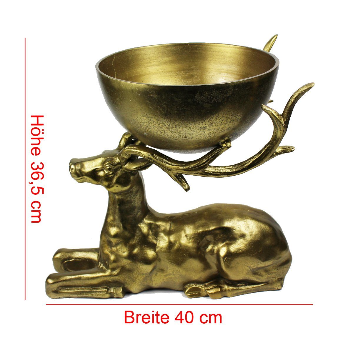Servierschale Hirsch in 4,5 Arnusa Dekofigur cm edle kg Gold Schüssel, Dekoschale 40x25x36 Metall Schale