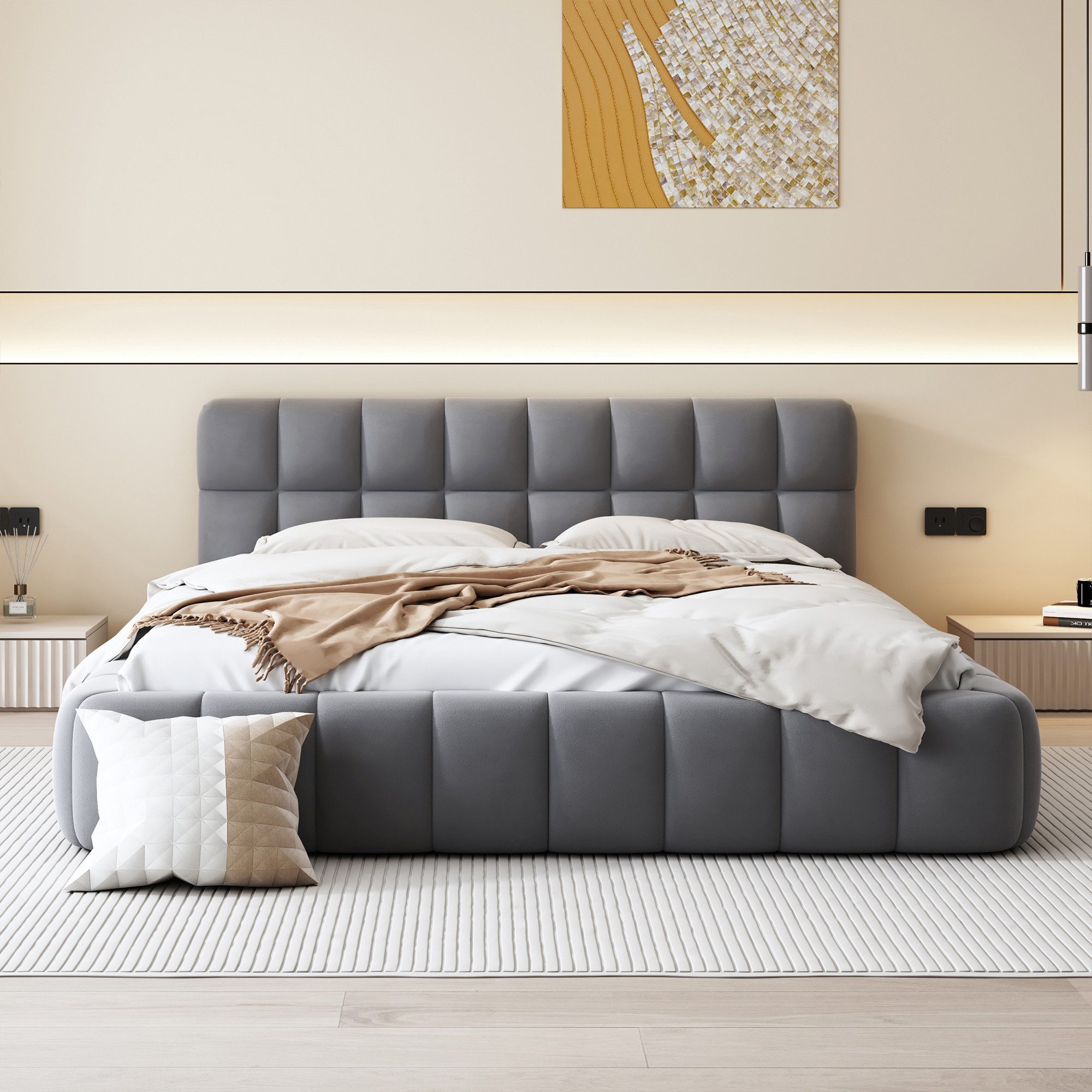 REDOM Polsterbett Doppelbett Flachbett mit Polsterumrandung, günstig online kaufen