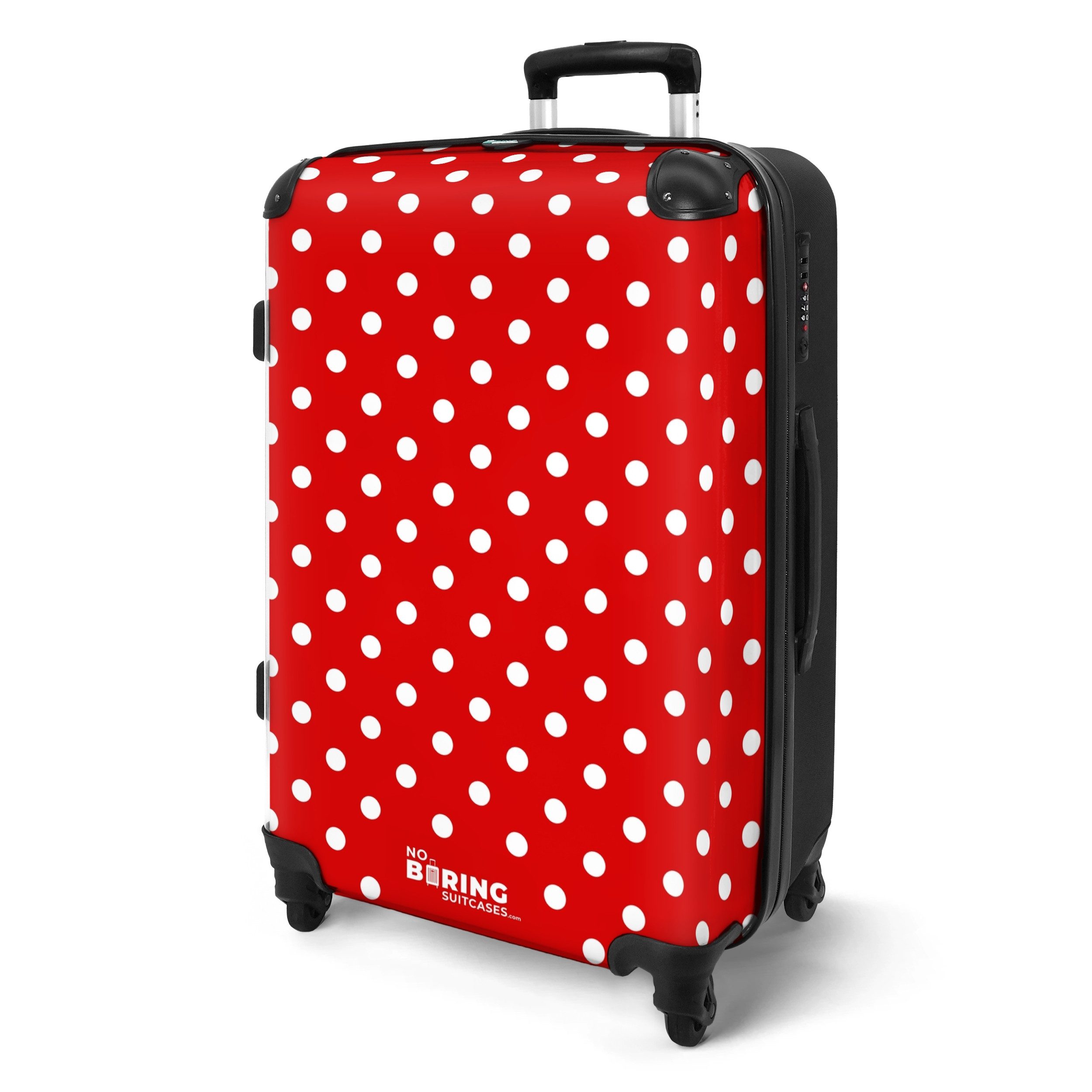 NoBoringSuitcases.com© Hartschalen-Trolley Weiße Punkte auf rotem günstig online kaufen