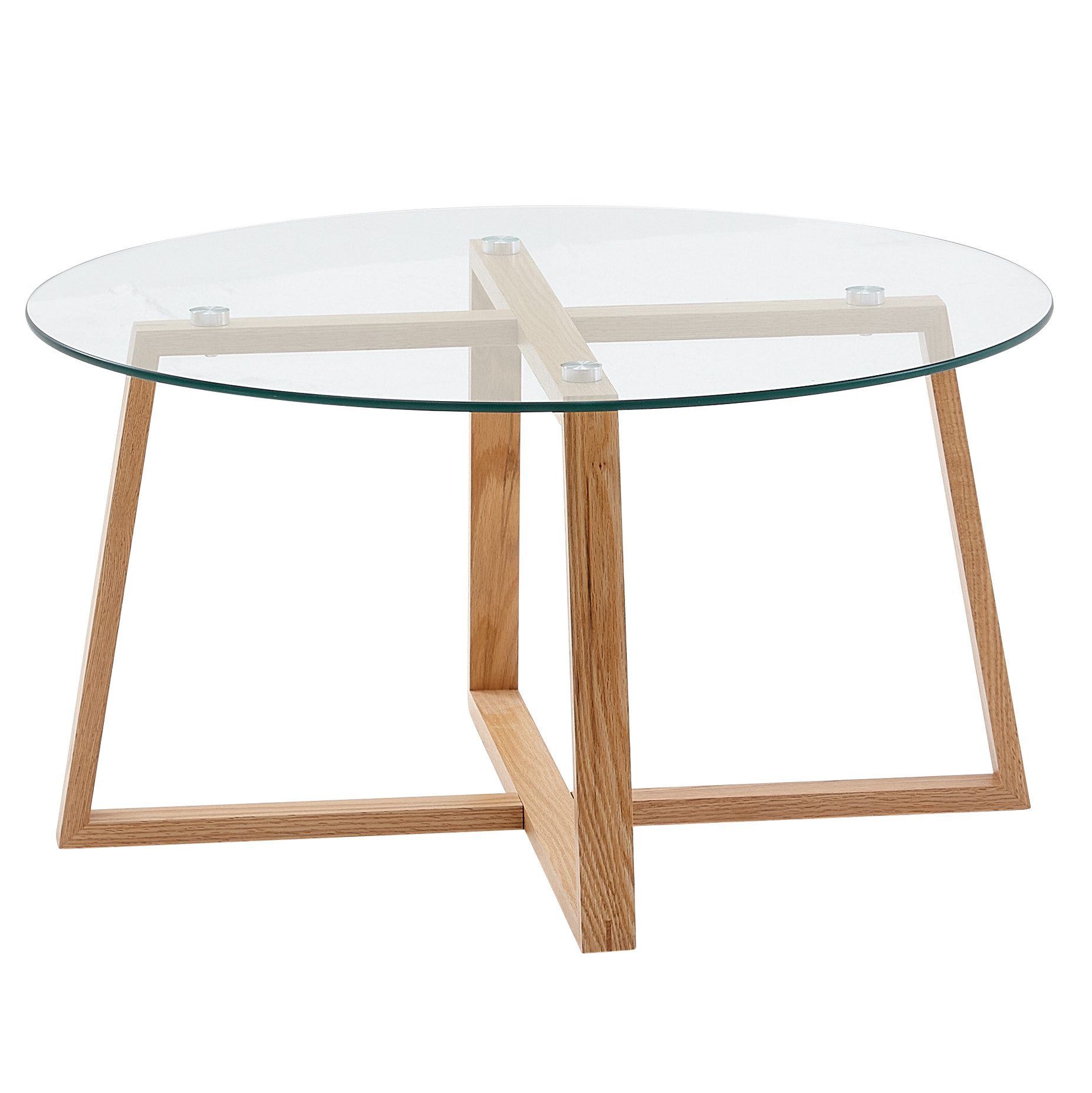 Wohnling Couchtisch WL6.495 (78x78x41 cm Sofatisch Eiche Massivholz / Glas Rund), Wohnzimmertisch Modern, Kaffeetisch Echtholz