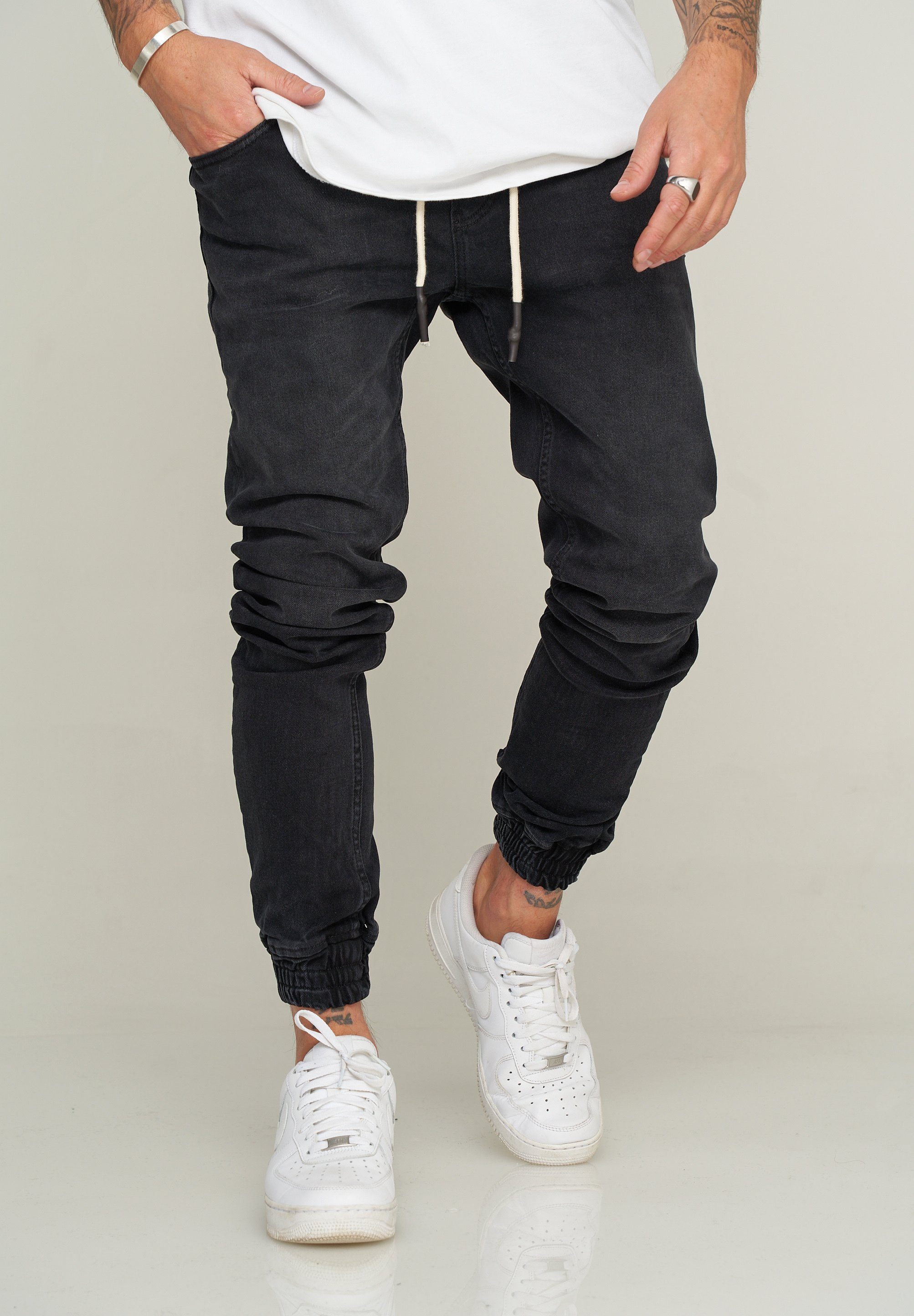 2Y Premium Slim-fit-Jeans MJMARDIN Jogger-Stil Schwarz