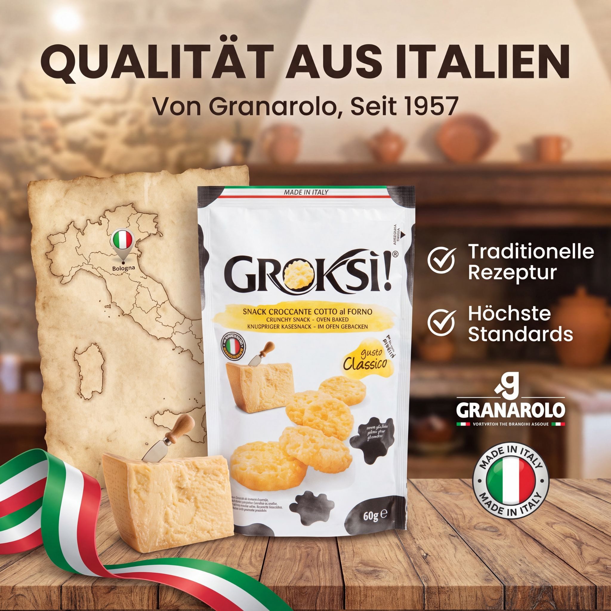 Groksi! Knabberei GROKSi! Käse-Snack Classico 12x 60g, 12 x 60 g, (Classico 12x 60g, Käse-Snack aus Italien, Käse-Cracker, Protein Snack) – Bild 4 von 5
