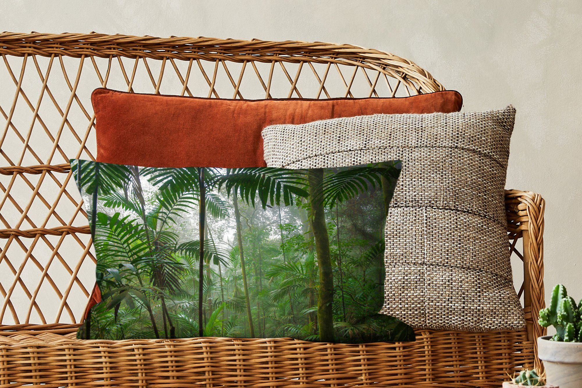 Dekoration, Dschungel MuchoWow Pflanzen, mit - - Zierkissen, Füllung, Dekokissen Bäume Schlafzimmer Tropisch Dekokissen - Wohzimmer Regenwald -