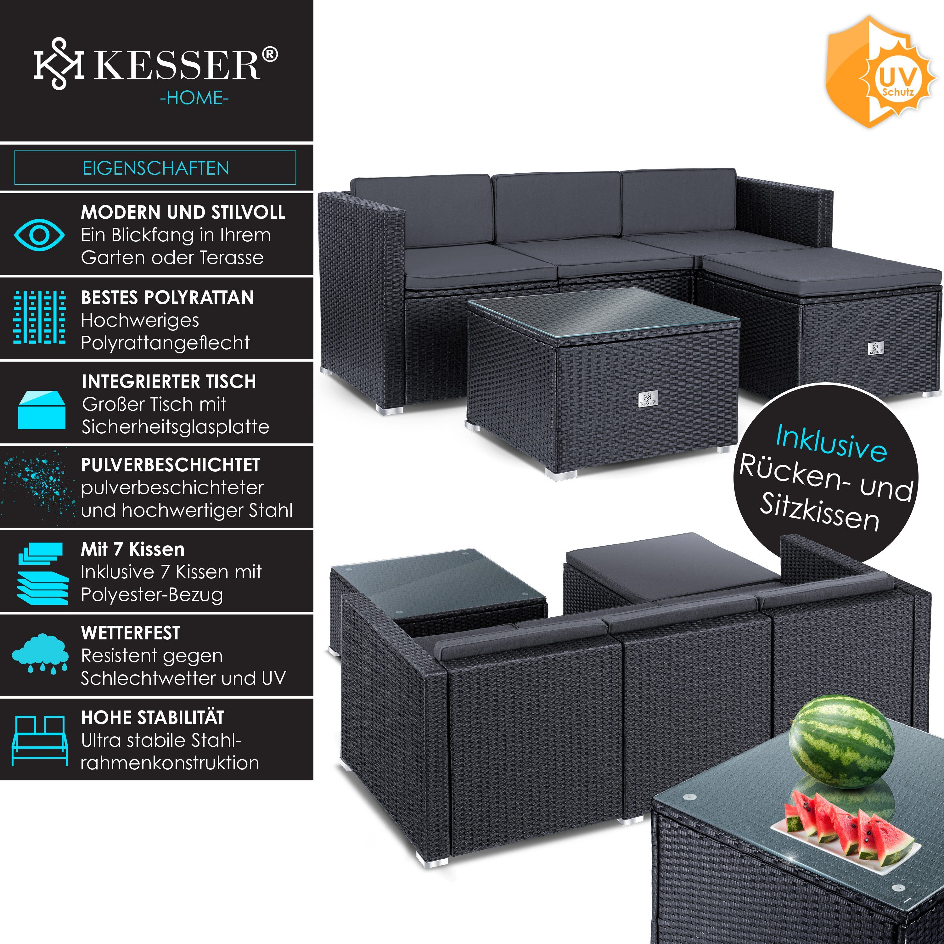 KESSER Gartenlounge-Set, KESSER® Polyrattan Lounge - 3er - für Garten, Terr günstig online kaufen
