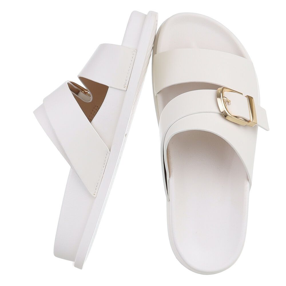 Ital-Design Damen Pantolette mit Schnalle, bequem und modern Pantolette (91971082) Flach Pantoletten in Weiß
