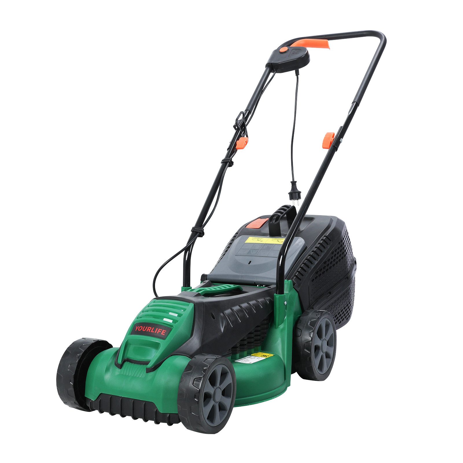 Rutaqian Elektrorasenmäher mit verbessertem bürstenlosem Motor, 35-45L Grastank, 1600W leistungsstarker elektrischer Rasenmäher