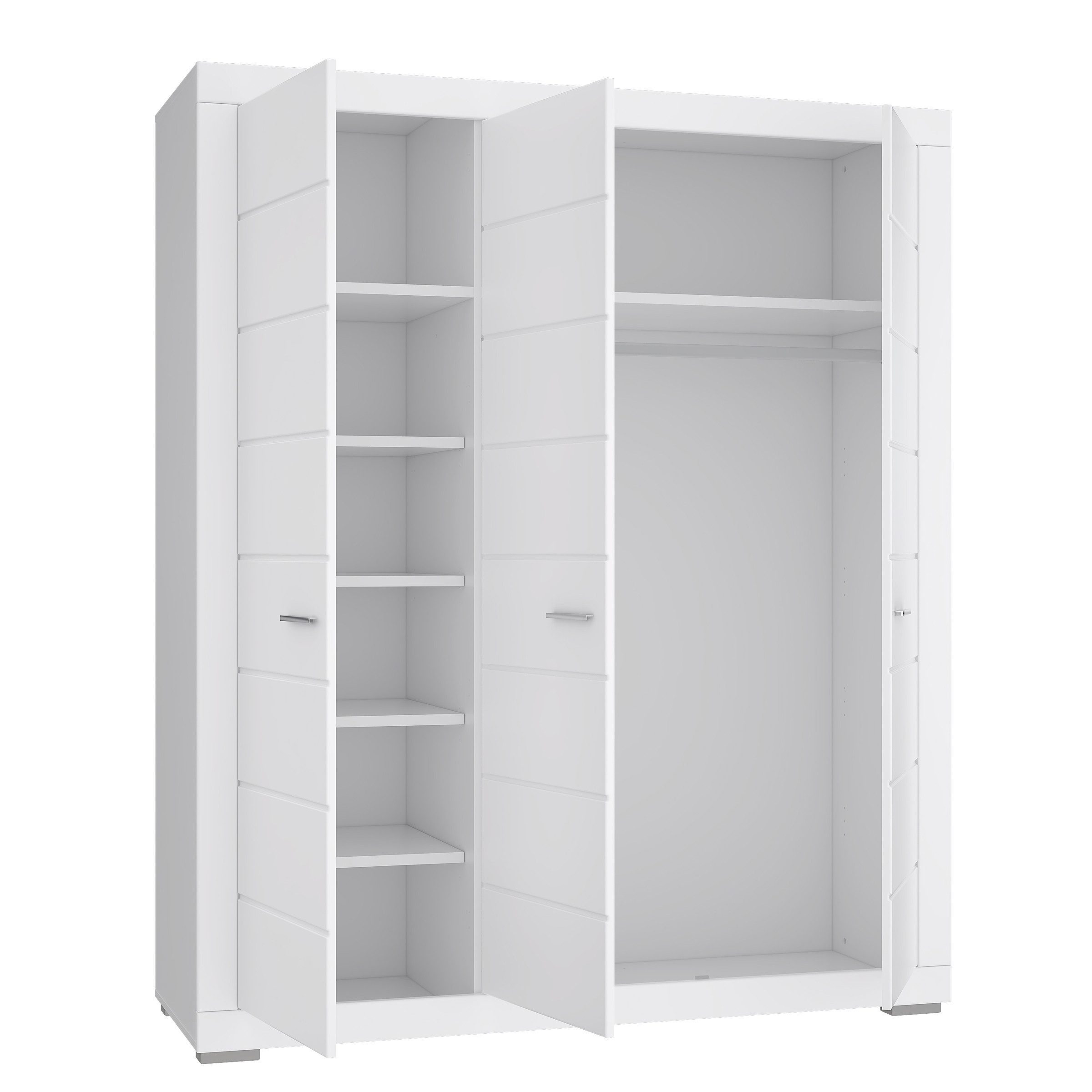 freiraum Kleiderschrank SNOW 3 Türen, 1 Stange, 7 Fächer, in weiß - 165,7x198,5x59,3cm (BxHxT)