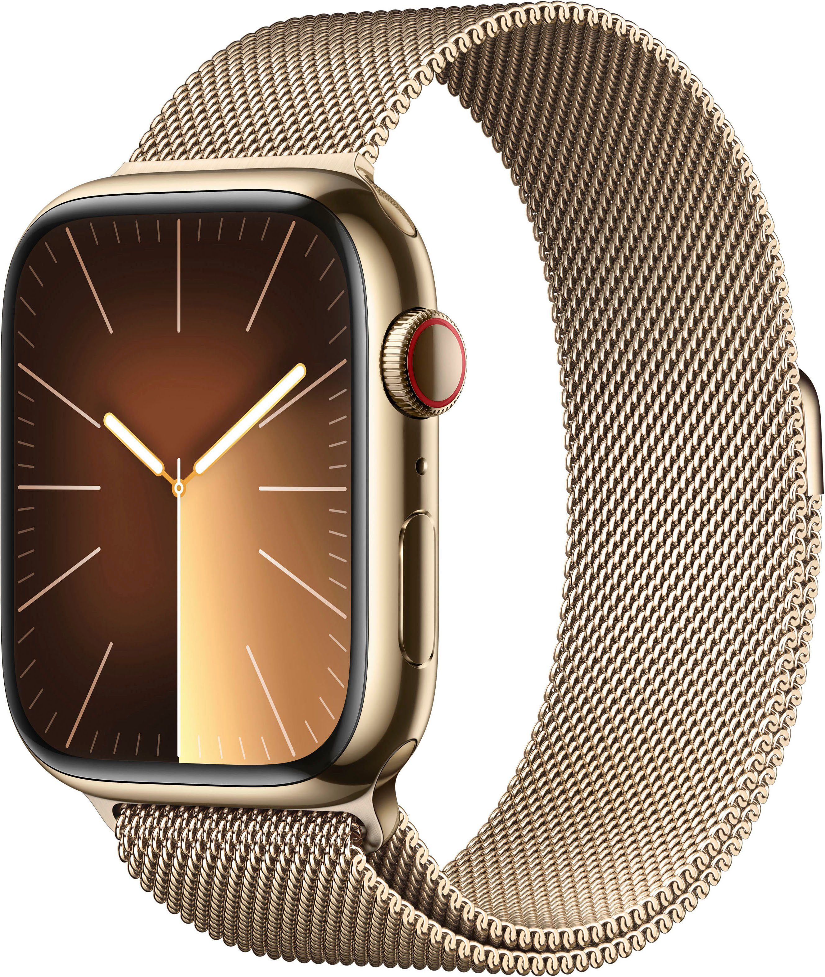 Apple Watch Series 9 GPS + Cellular Stainless Steel 45mm Smartwatch (4,5 cm/1,77 Zoll, Watch OS 10), Milanese Loop gold | gold