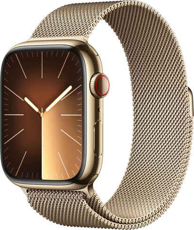 Apple Watch Series 9 GPS + Cellular Stainless Steel 45mm Smartwatch (4,5 cm/1,77 Zoll, Watch OS 10), Milanese Loop