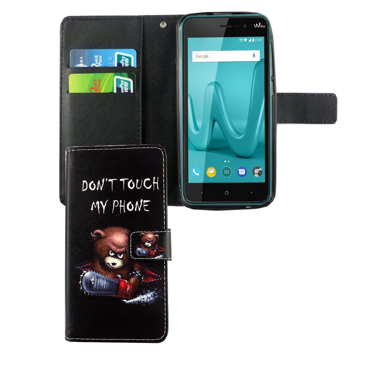 König Design Handyhülle Wiko Lenny 4, Wiko Lenny 4 Handyhülle Bookcover Schwarz