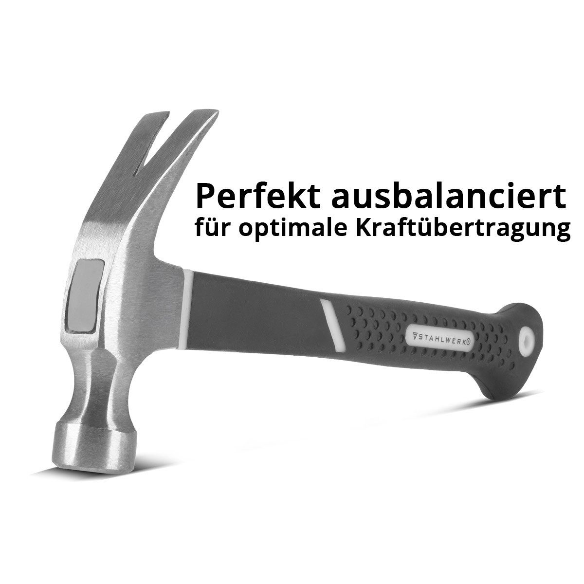 STAHLWERK Vorschlaghammer Klauenhammer 570 g Zimmermannshammer Carbon-Stahl (Set, 1-St., Einzelgerät), Griff aus rutschsicherem Fiberglas