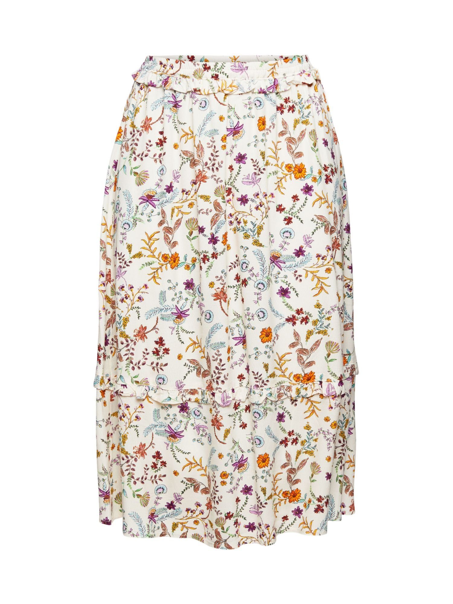 Damen Röcke Esprit Minirock Floral gemusterter Midirock mit Rüschenkante