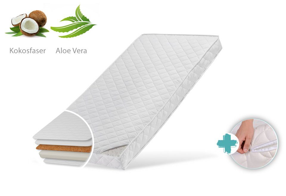 Kindermatratze KOKOS mit gestepptem Aloe Vera-Bezug, Kids Collective, 10 cm hoch, Babymatratze 60x120I70x140I80x160I80x180I90x200