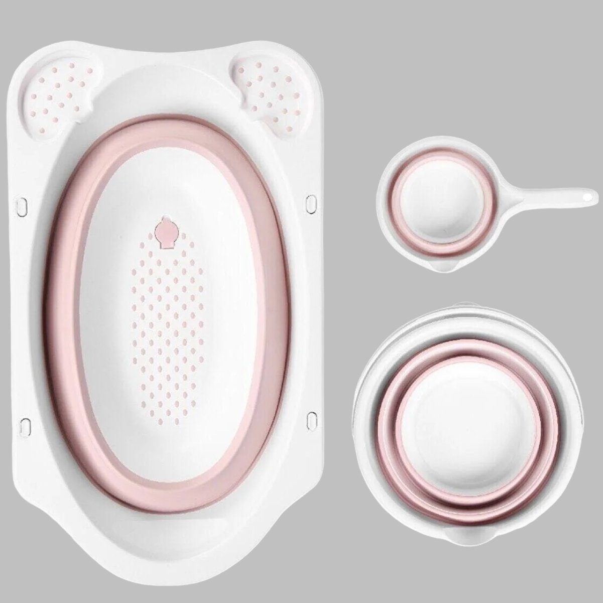 Uzman Babybadewanne Baby Badewanne faltbar mit Liegenetz 4 teilig Baby Wanne