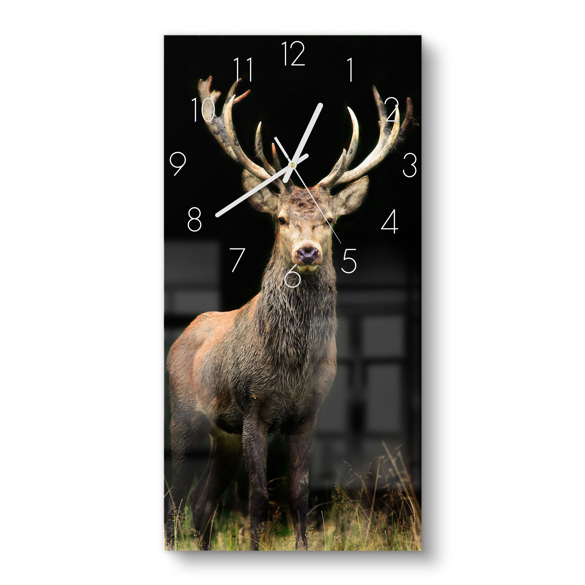 DEQORI Wanduhr 'Majestätischer Hirsch' (Glas Glasuhr modern Wand Uhr Design Küchenuhr)