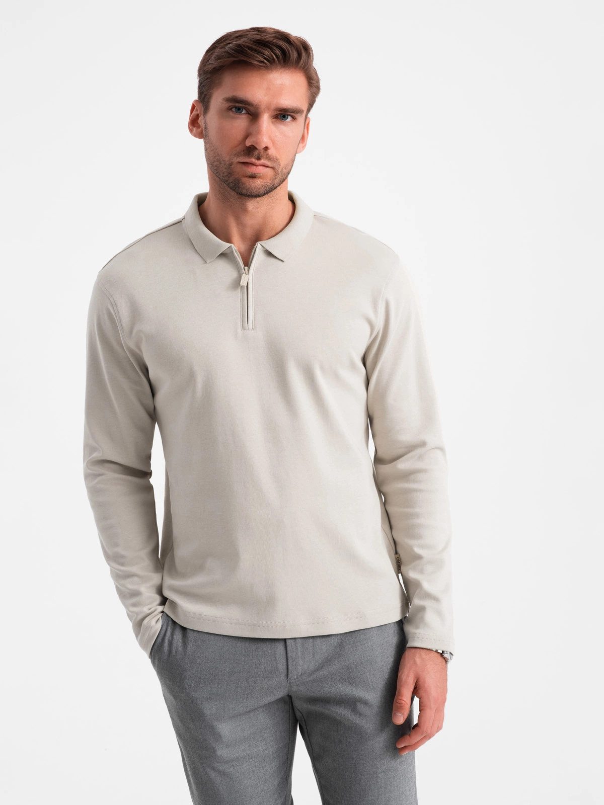 Longsleeve Herrenpolo Longsleeve mit Reißverschlusskragen