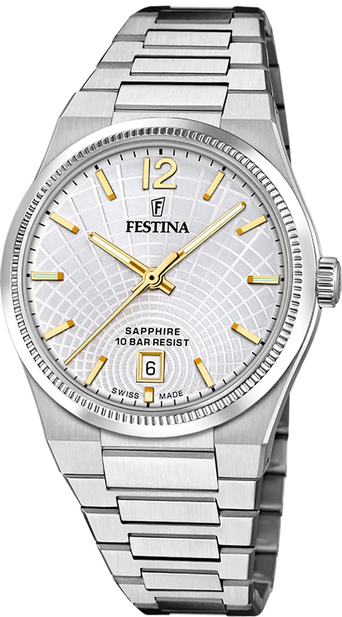 Festina Quarzuhr Festina Damenuhr Swiss Made Armbanduhr, (Analoguhr), Damen Armbanduhr rund, Edelstahlarmband silber, Elegant