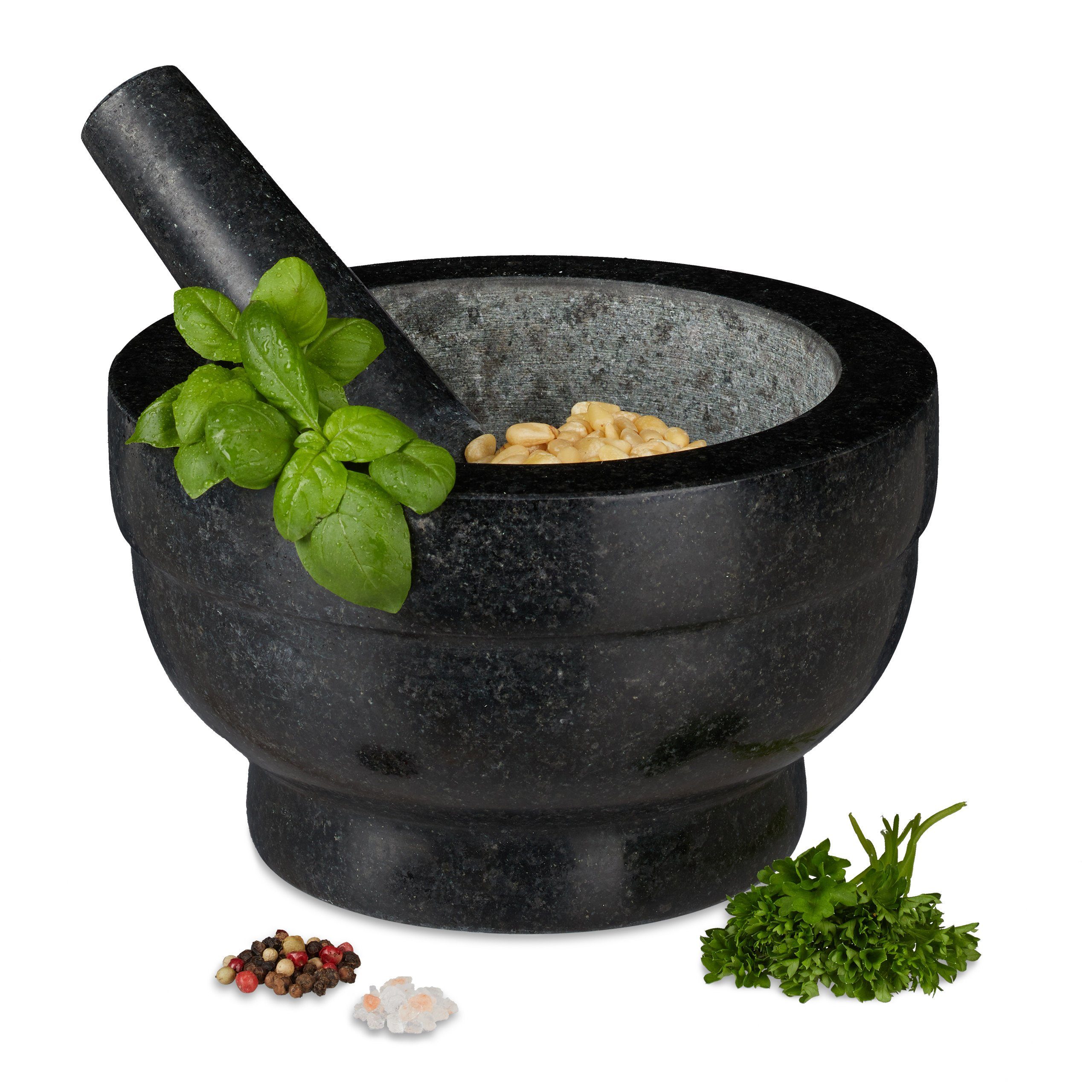 relaxdays Mörser Granit Mörser mit Stößel 20 cm, (2-tlg)