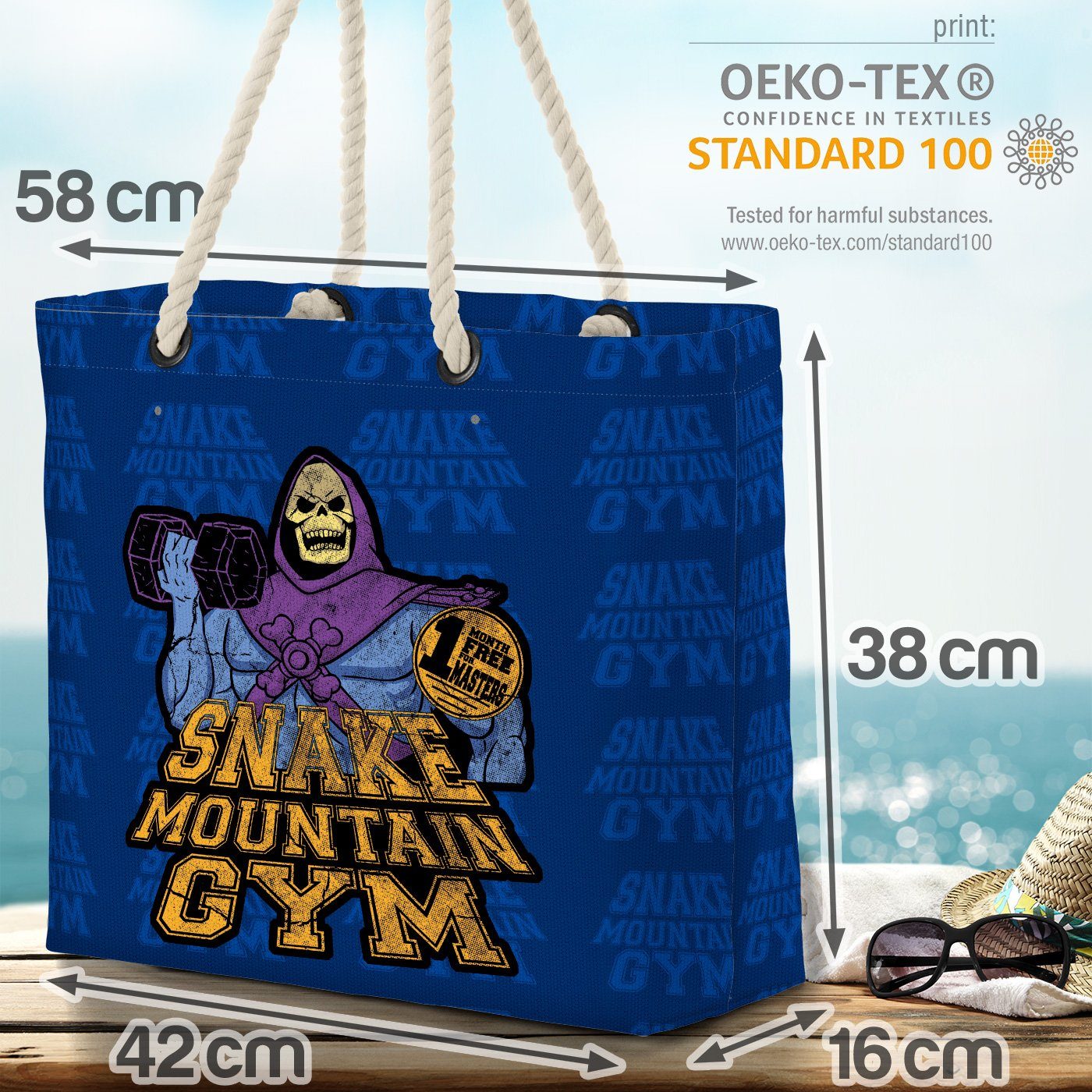 Shopper skeletor Fitness man blau he VOID Gym Mountain universe (1-tlg), Strandtasche Snake