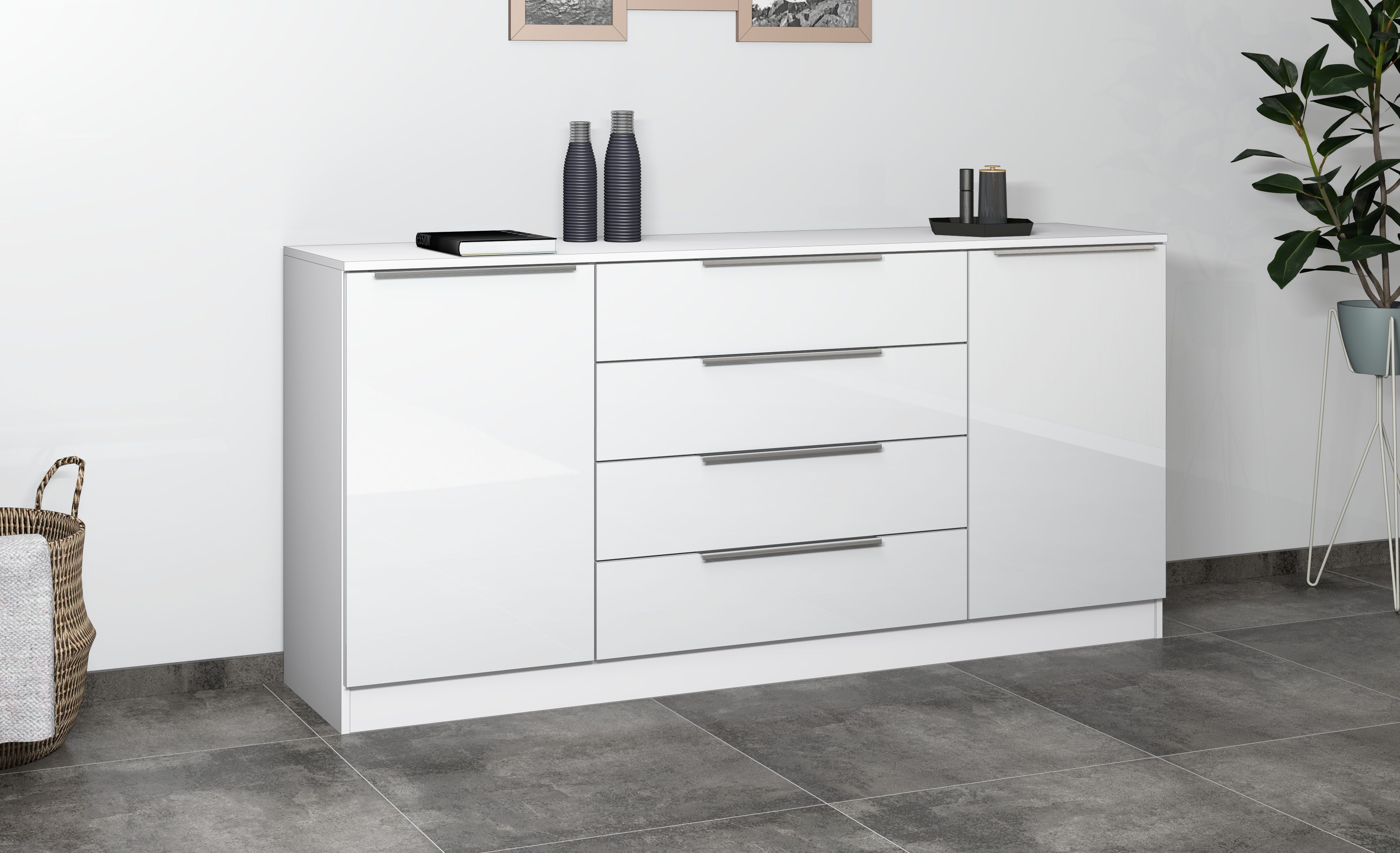 borchardt Möbel Kommode Oliva, Kommode mit Metallgriffen, Breite 166 cm, mit 4 Schubkästen