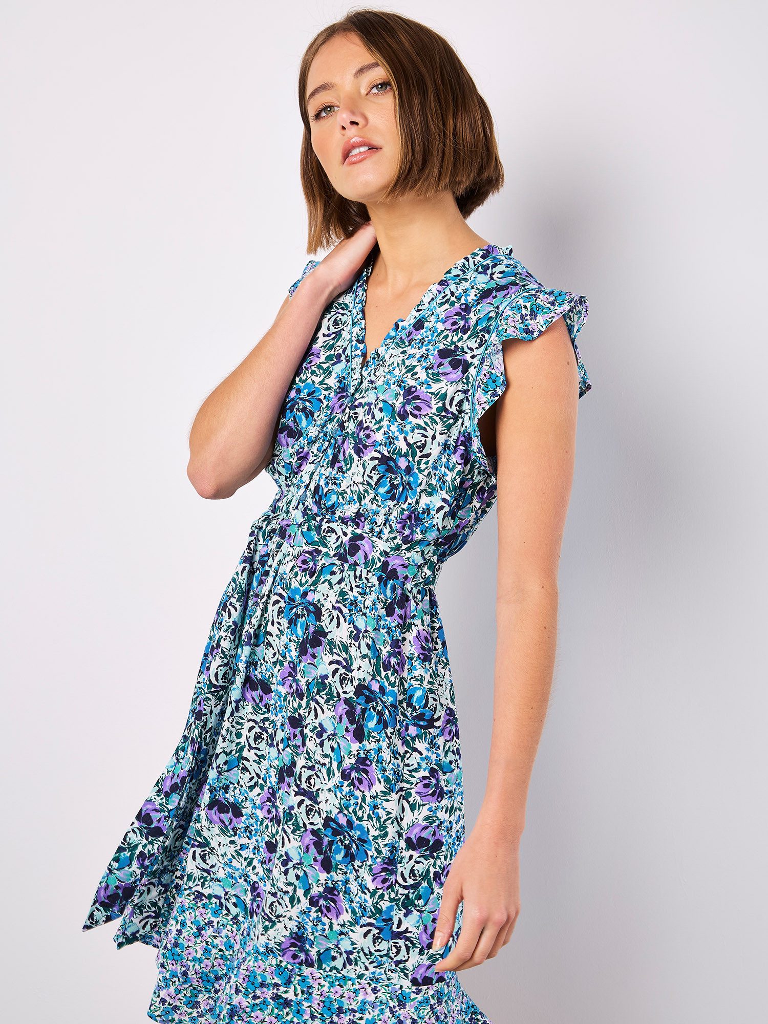 Apricot Druckkleid Geblümtes Minikleid (2-tlg) mit Rüschen