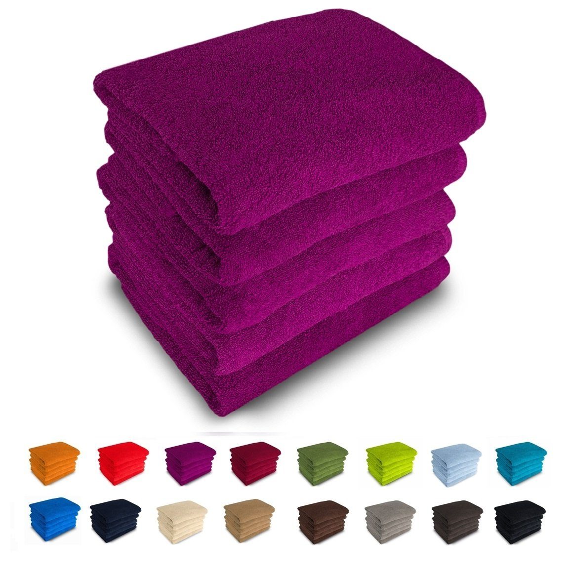 MatratzenL.A.B® Handtuch Set Rimini 500 g/m², 100% Baumwolle, (Duschtücher 70x140 cm Set, 5-tlg), Frotee, mit Aufhänger, 23 Farben, einzeln verpackt purpur - 25