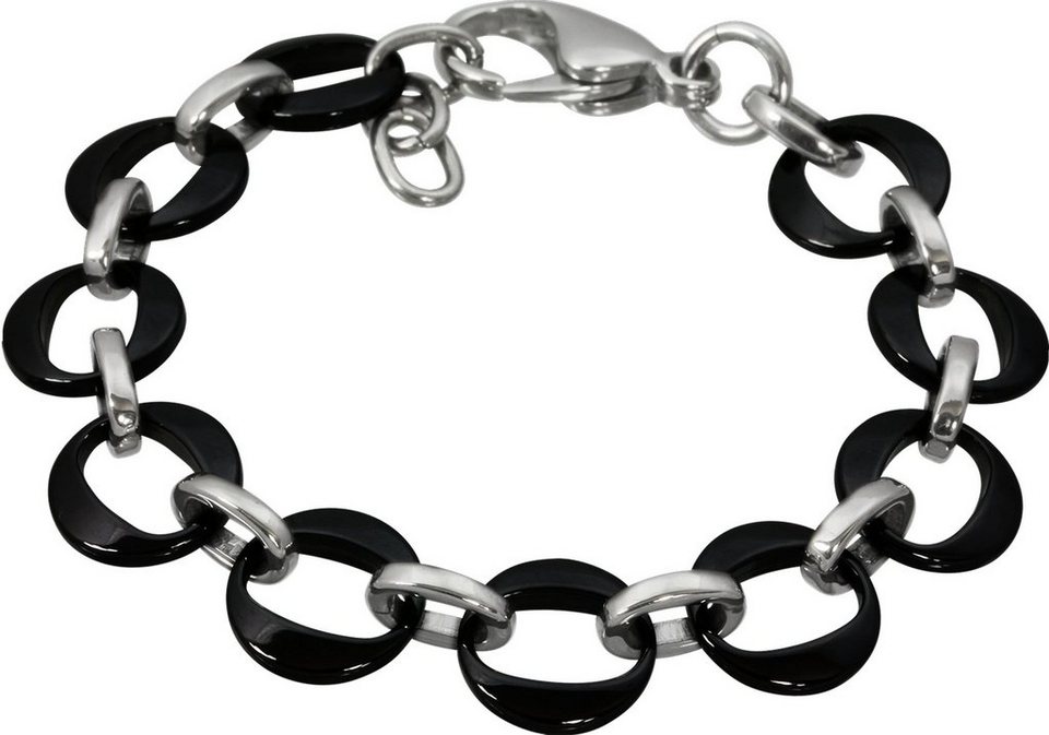 Amello Edelstahlarmband Amello Ringe Armband silber schwarz (Armband),  Armbänder für Damen Edelstahl (Stainless Steel), Besonderheiten: auch  kürzer möglich, da in den Zwischengliedern einhängbar