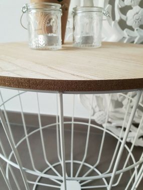 Meinposten Beistelltisch Tisch mit Stauraum Ø 39 cm H 41 cm Metall Holz Nachttisch weiß, Durchmesser ca. 39 cm Höhe ca. 41 cm