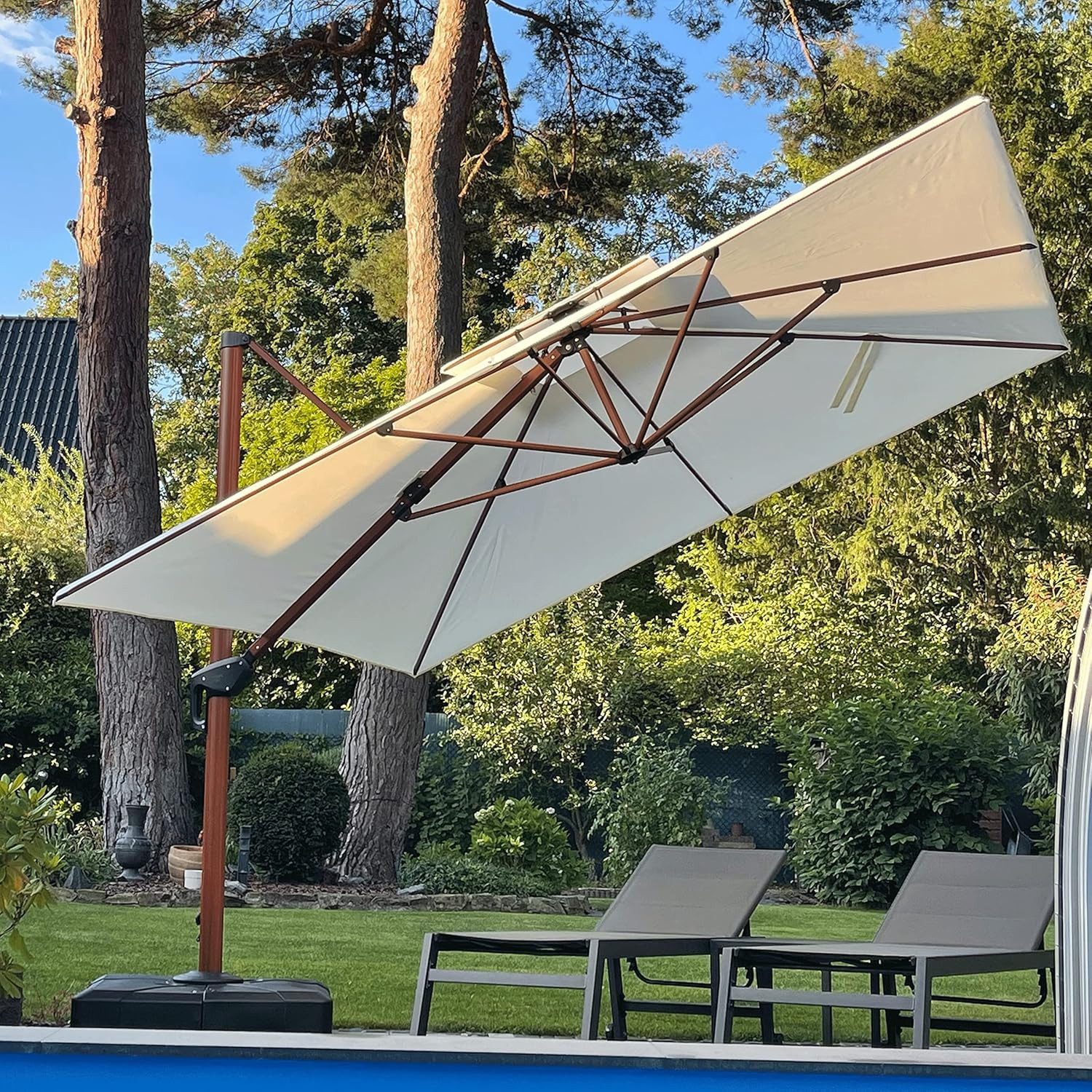 PURPLE LEAF Sonnenschirm Außenbereich Holzoptik Ampelschirm, Gartenschirm mit Schirmständer, LxB: 270,00x270,00 cm, Holzmaserung, 360°Rotation, Sonnenschutz UV50+, für Garten, Terrasse, Pool