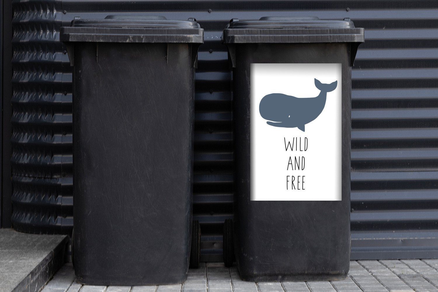 MuchoWow Wandsticker Zitate - Container, und - - Mülleimer-aufkleber, Abfalbehälter Mülltonne, Illustration Sticker, St), frei - (1 Wild Kinder Wal