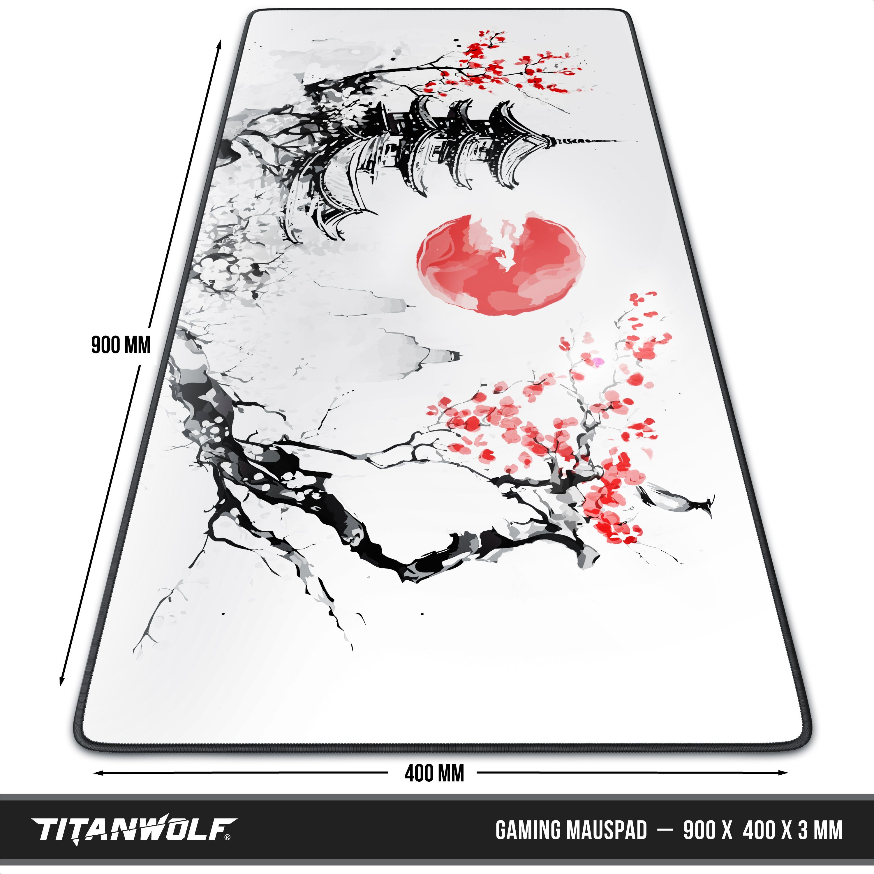 Titanwolf Gaming Mauspad XXL Speed Mousepad 900 x 400 x 3 mm, große Tischunterlage, rutschfest, abwaschbar, Geschwindigkeit & Präzision, Japan Painting