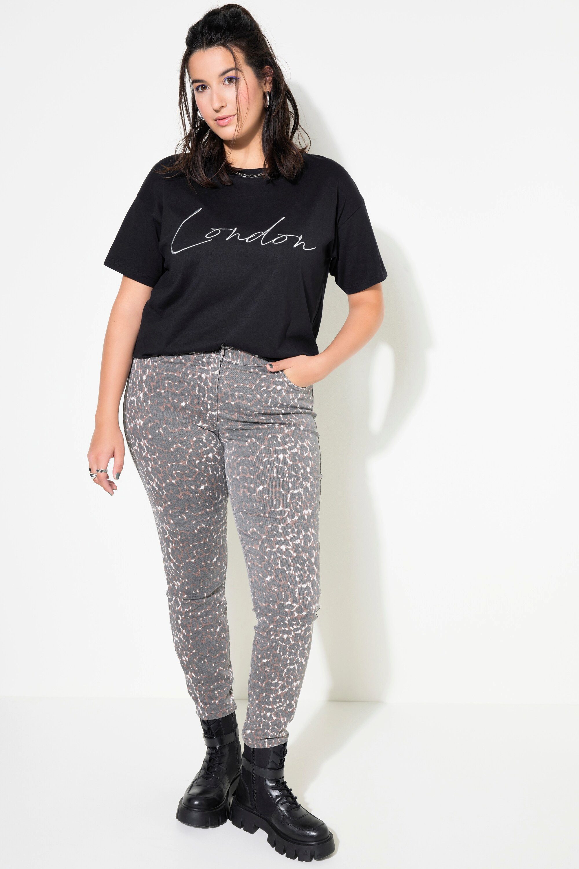 Regular-fit-Jeans Skinny-Jeans High Waist Leo-Print 5-Pocket