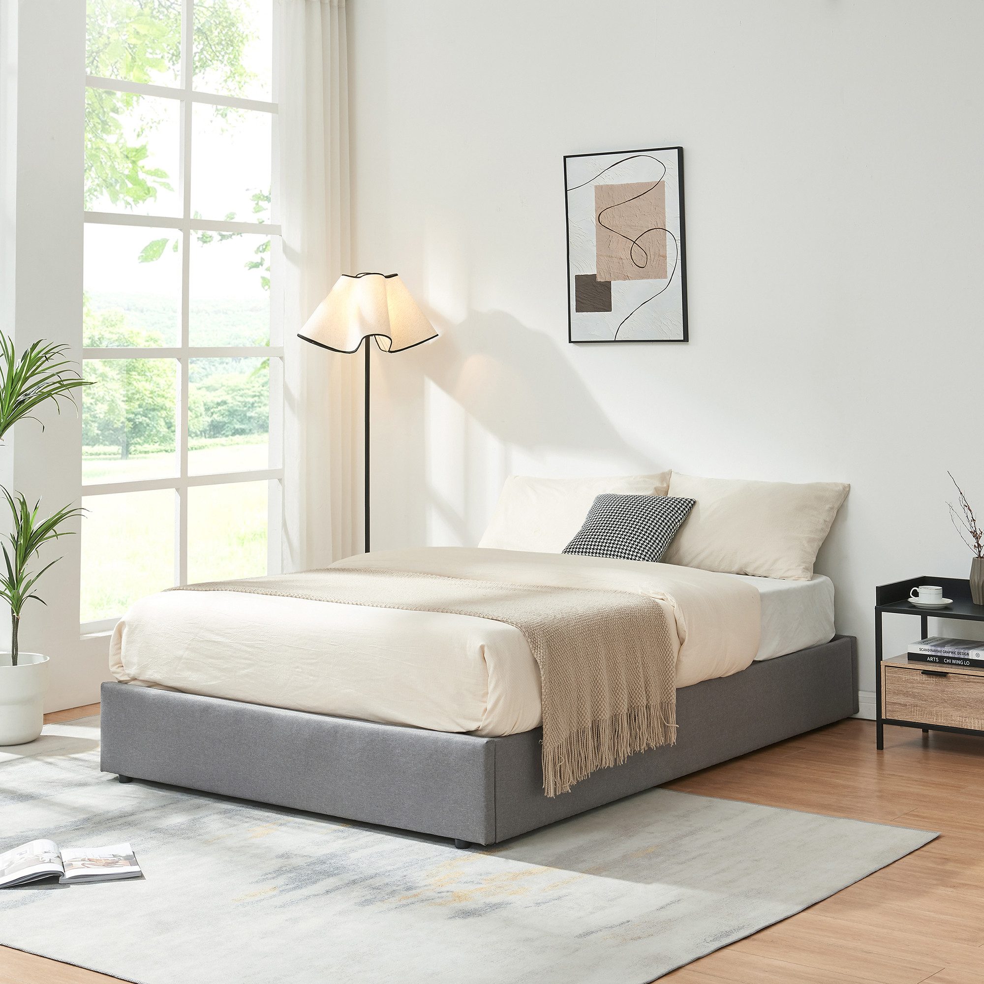 en.casa Polsterbett, »Nola« mit Bettkasten 140x200cm Grau günstig online kaufen