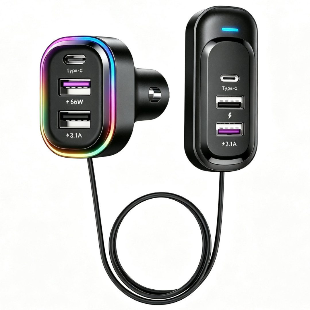 neue dawn Auto Ladegerät 66W Schnellladegerät USB C Zigarettenanzünder Adapter KFZ-Netzteil (KFZ 66W Schnellladegerät, 6 Port, 4*USB A + 2*Type C, USB C Ladegeräte)