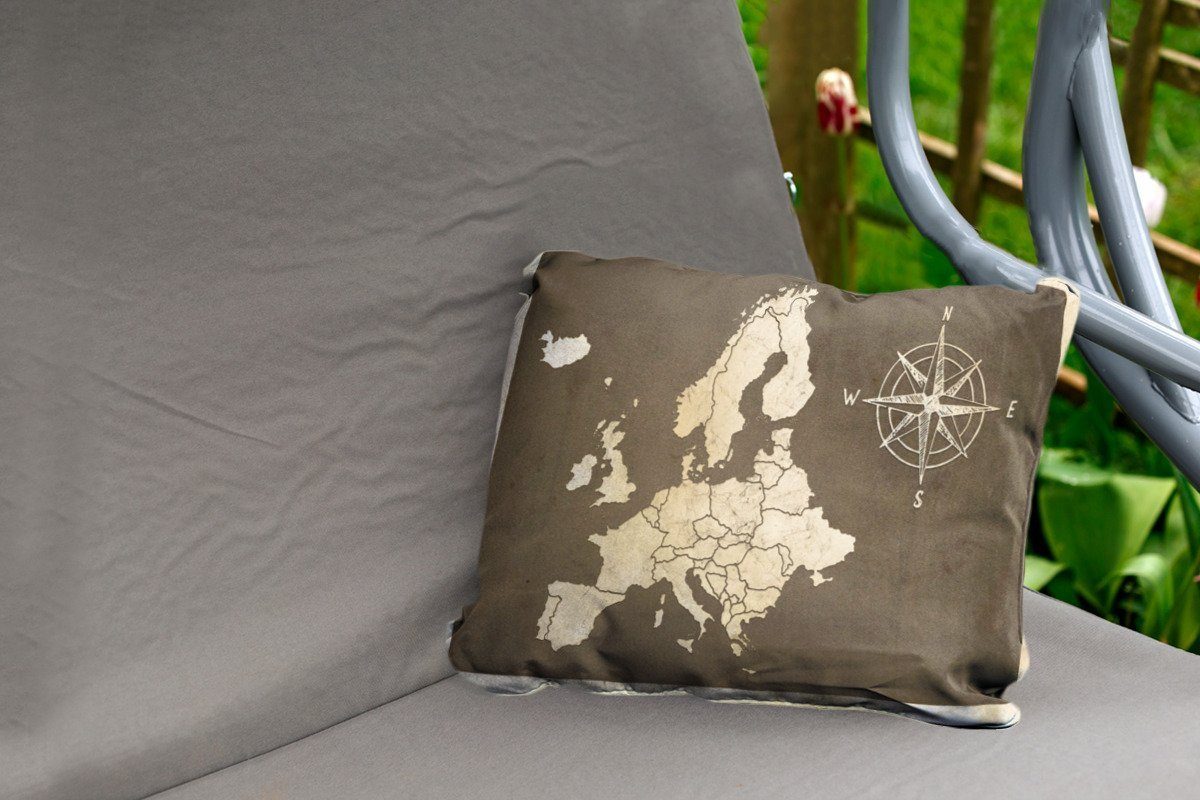 Kissenhülle - Outdoor-Dekorationskissen, Polyester, Karte Europa Kompass, MuchoWow Dekokissen - von Dekokissenbezug, Vintage