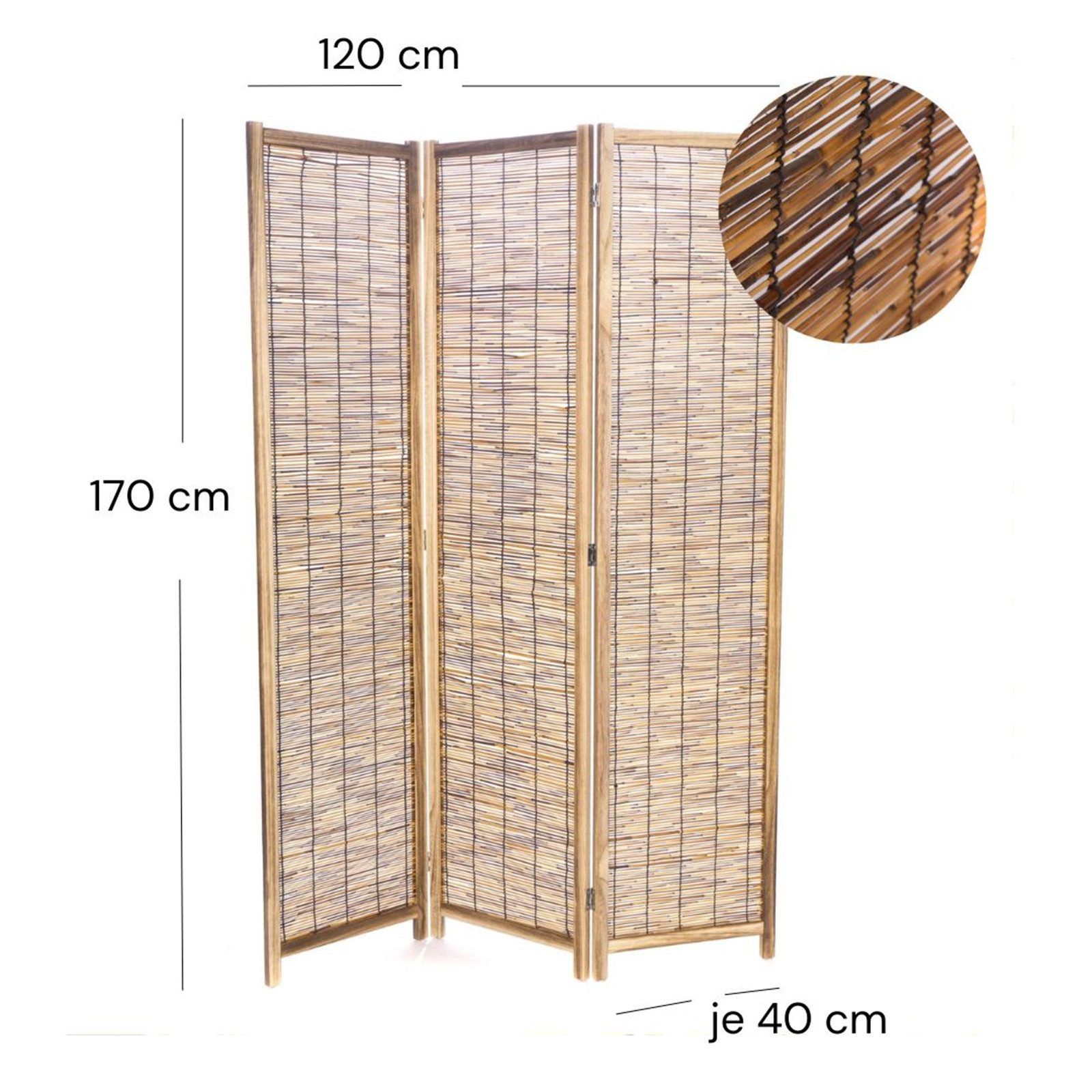 CREEDWOOD Paravent RAUMTEILER "VIVA", Schilfrohr, 170x120 cm, Natur Paravent