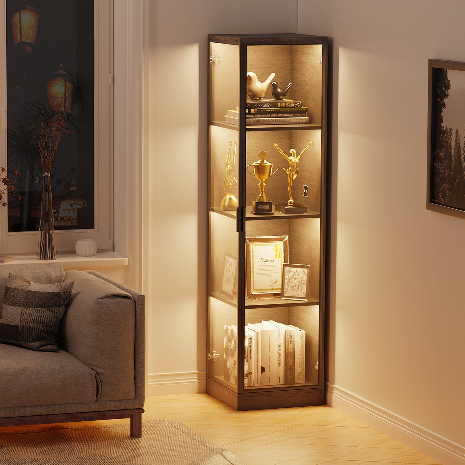 BROTTAR Eckvitrine Glasvitrine mit LED Beleuchtung und menschlicher Sensor günstig online kaufen