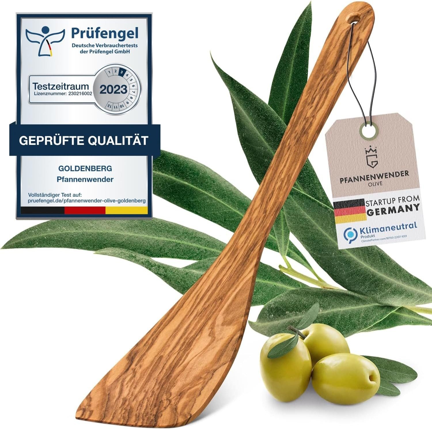 Goldenberg Pfannenwender Made in Germany - feinstes Olivenholz aus Italien, Robust & Langlebig - Holzschaber - Pfannenwender Holz