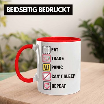 Trendation Tasse "Eat Sleep Panic Repeat" Tasse Geschenkidee für Trader, Aktien- und Bö
