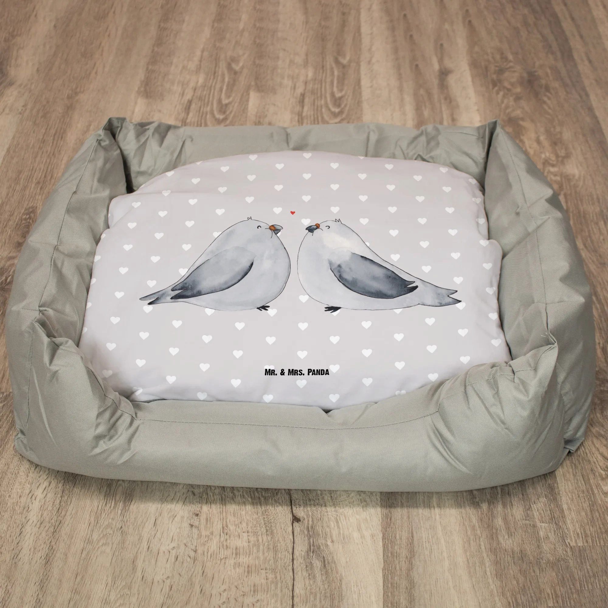 Thumbnail - Mr. & Mrs. Panda Tierbett Turteltauben Liebe - Grau Pastell - Geschenk, Hundebett Luxus, Hund, Kuschelig warm