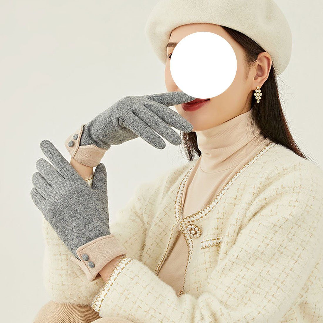 DÖRÖY Fleecehandschuhe Damen Winter gepolsterte warme Handschuhe,faux Kaschmir Reithandschuhe Grau